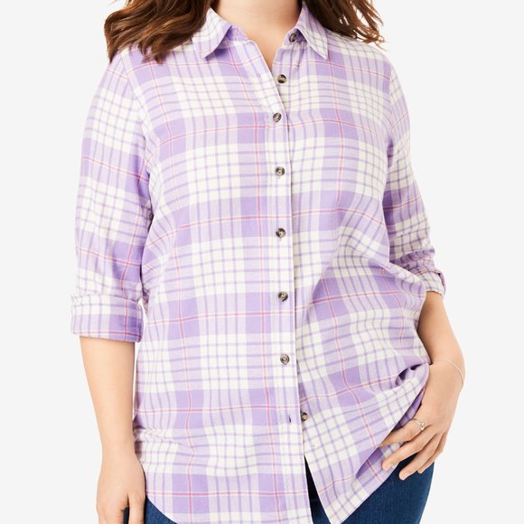 Woman Within Tops - Woman Within Size Plus Classic Flannel Plaid Shirt